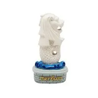 4" White Merlion Statue with Blue Wave Base