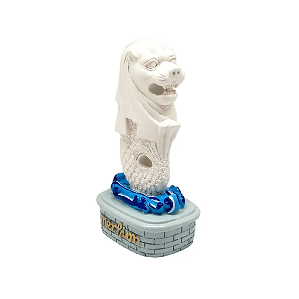 7" White Merlion Statue with Blue Wave Base